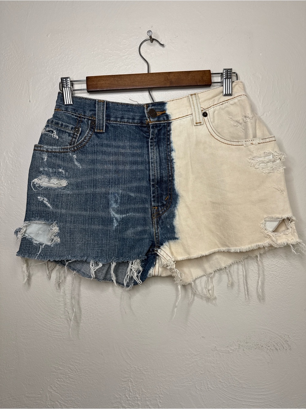 Vintage Levi’s Reworked Two Tone Distressed Denim Shorts